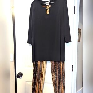 Pant suit -Serengeti size: XL-Black, Brown, Beige Tunic has Brass neck detailing